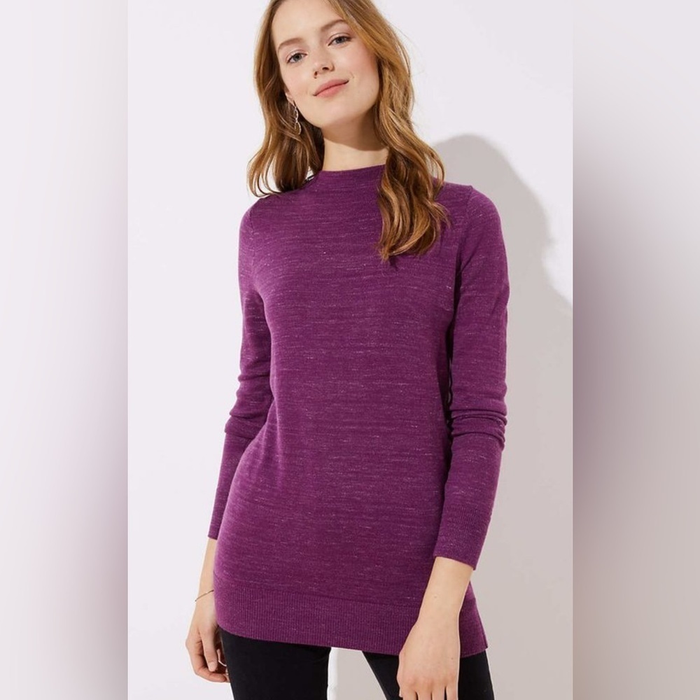 LOFT Plum Pullover Long Sleeve Mock Neck Top.    Size-Medium. Casual Classic